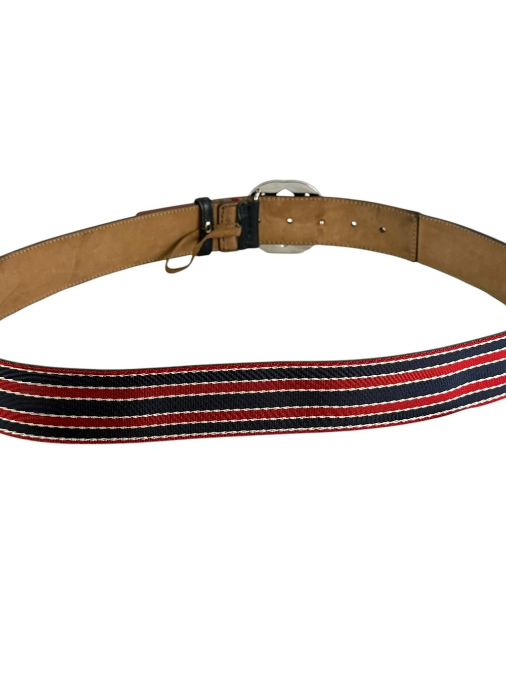 Gucci Red, Navy & White Striped Web Belt Bag with Silver GG Buckle - Picture 6 of 16